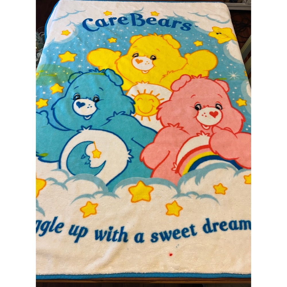 Vintage Care Bears Plush Fleece Throw Blanket Snuggle Up With A Sweet Dream Blue